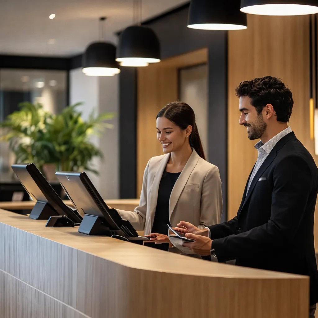 Receptionists at reception desk