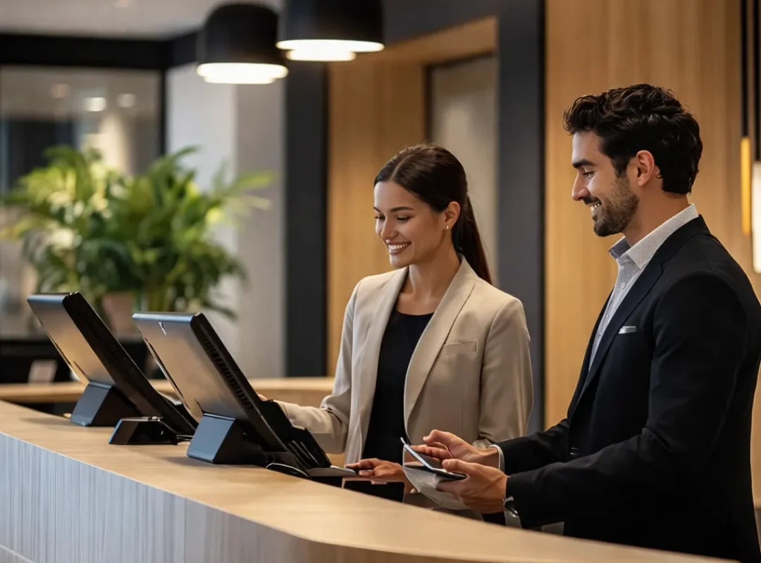 Receptionists at reception desk